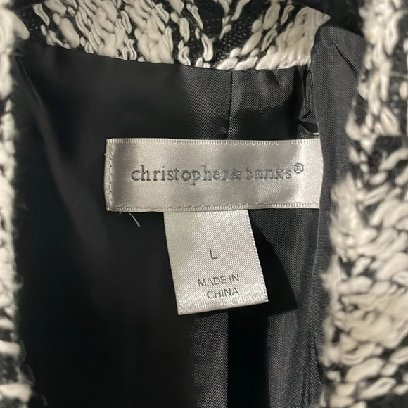 Christopher & Banks Cotton Blend Embroidered Black & White Blazer Jacket Size L - Picture 2 of 7